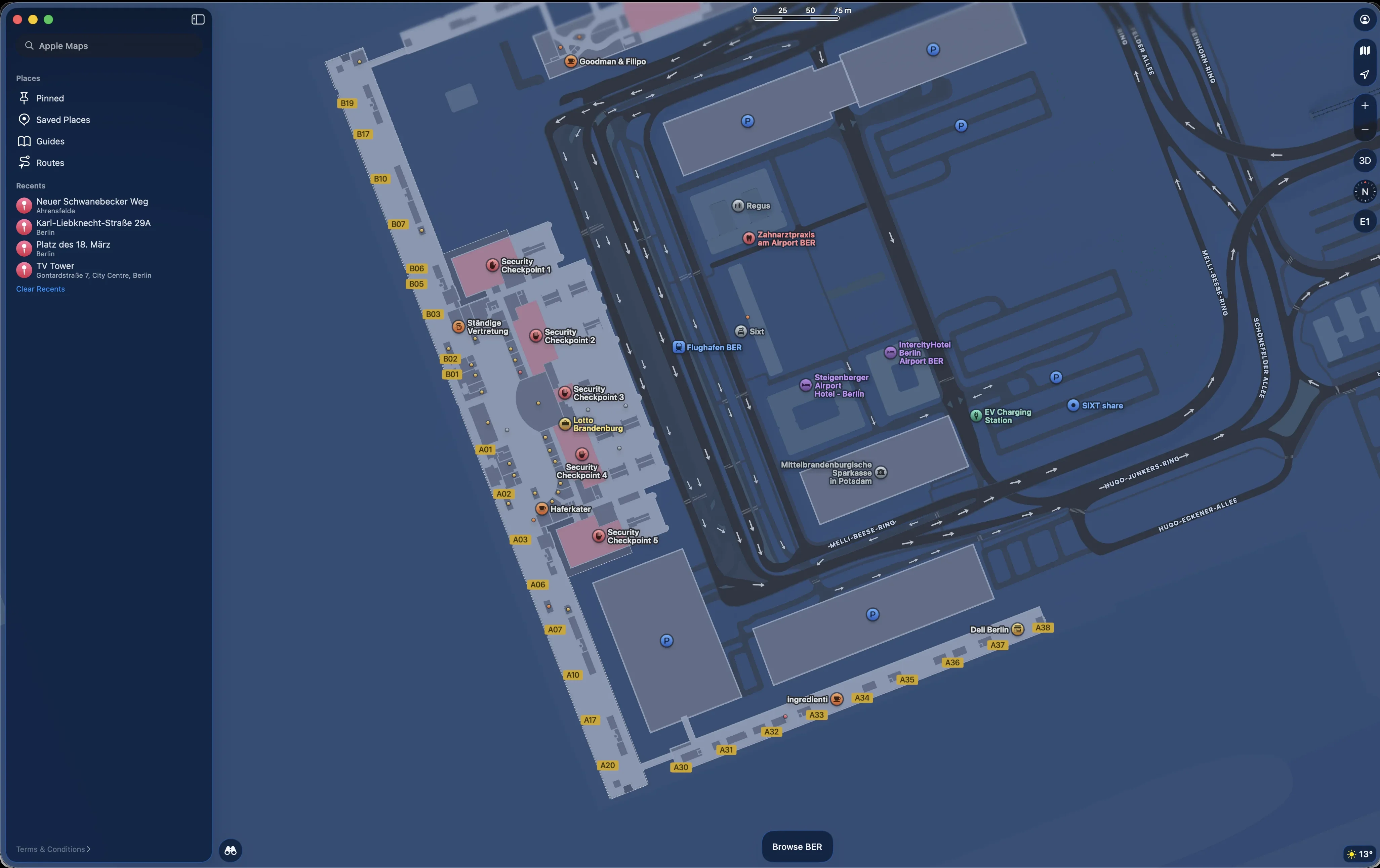 Berlin Brandenburg Airport in Apple Maps